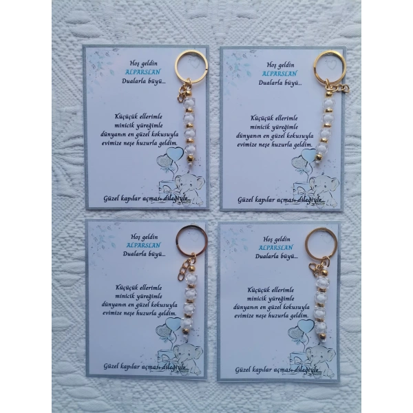 52 Adet İsme Özel Tasarım Beyaz Anahtarlık Hastane Yeni Doğan 40 Mevlidi Dağıtmalık Hediyelik