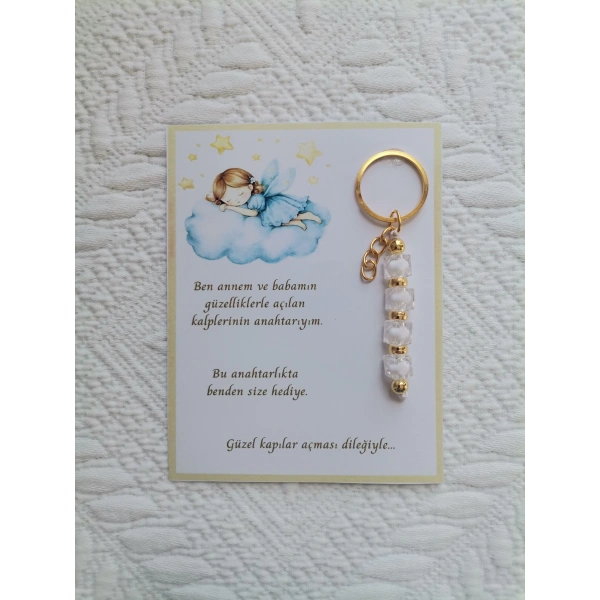 72 Adet İsme Özel Tasarım Beyaz Anahtarlık Hastane Yeni Doğan 40 Mevlidi Dağıtmalık Hediyelik