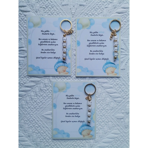 72 Adet İsme Özel Tasarım Beyaz Anahtarlık Hastane Yeni Doğan 40 Mevlidi Dağıtmalık Hediyelik