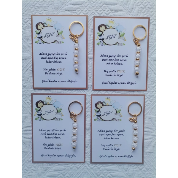 72 Adet İsme Özel Tasarım Beyaz Anahtarlık Hastane Yeni Doğan 40 Mevlidi Dağıtmalık Hediyelik