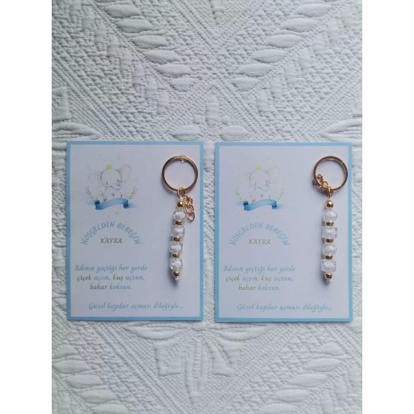 32 Adet İsme Özel Tasarım Beyaz Anahtarlık Hastane Yeni Doğan 40 Mevlidi Dağıtmalık Hediyelik