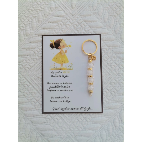 100 Adet İsme Özel Tasarım Beyaz Anahtarlık Hastane Yeni Doğan 40 Mevlidi Dağıtmalık Hediyelik