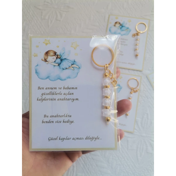 72 Adet İsme Özel Tasarım Beyaz Anahtarlık Hastane Yeni Doğan 40 Mevlidi Dağıtmalık Hediyelik