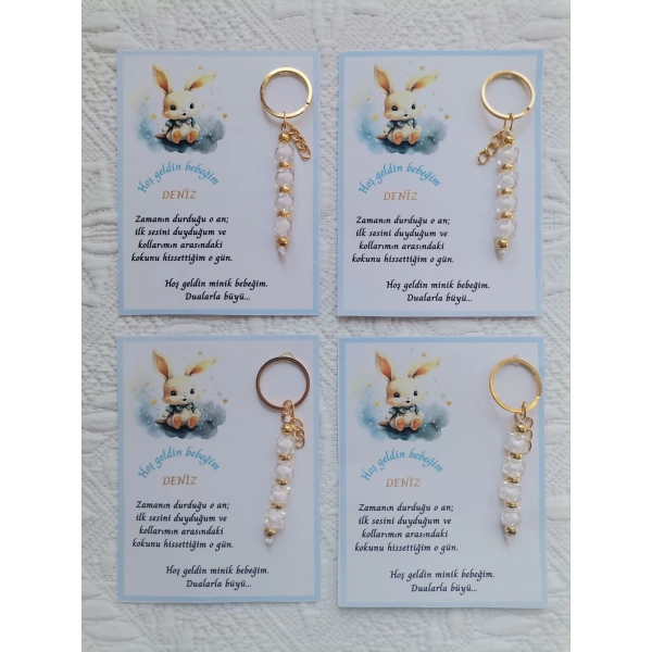 32 Adet İsme Özel Tasarım Beyaz Anahtarlık Hastane Yeni Doğan 40 Mevlidi Dağıtmalık Hediyelik