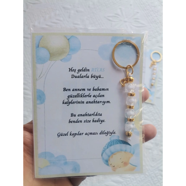 72 Adet İsme Özel Tasarım Beyaz Anahtarlık Hastane Yeni Doğan 40 Mevlidi Dağıtmalık Hediyelik