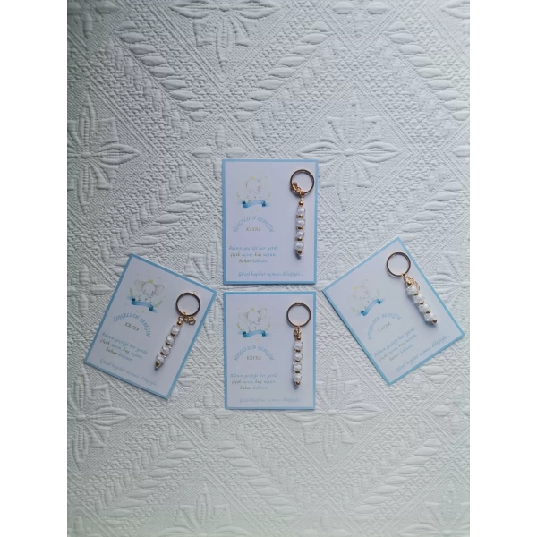 32 Adet İsme Özel Tasarım Beyaz Anahtarlık Hastane Yeni Doğan 40 Mevlidi Dağıtmalık Hediyelik