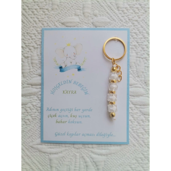 32 Adet İsme Özel Tasarım Beyaz Anahtarlık Hastane Yeni Doğan 40 Mevlidi Dağıtmalık Hediyelik