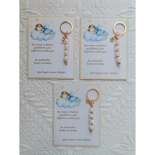 72 Adet İsme Özel Tasarım Beyaz Anahtarlık Hastane Yeni Doğan 40 Mevlidi Dağıtmalık Hediyelik