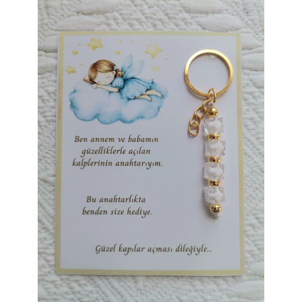 72 Adet İsme Özel Tasarım Beyaz Anahtarlık Hastane Yeni Doğan 40 Mevlidi Dağıtmalık Hediyelik