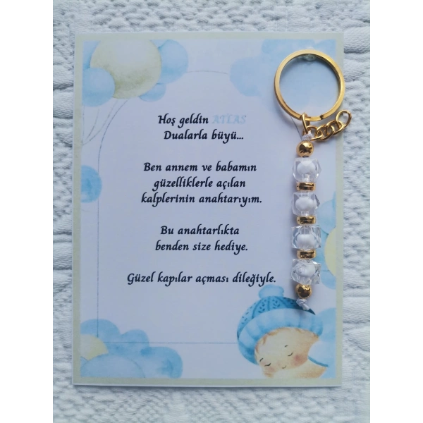 72 Adet İsme Özel Tasarım Beyaz Anahtarlık Hastane Yeni Doğan 40 Mevlidi Dağıtmalık Hediyelik