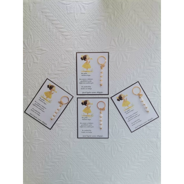 100 Adet İsme Özel Tasarım Beyaz Anahtarlık Hastane Yeni Doğan 40 Mevlidi Dağıtmalık Hediyelik