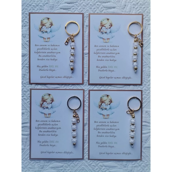 32 Adet İsme Özel Tasarım Beyaz Anahtarlık Hastane Yeni Doğan 40 Mevlidi Dağıtmalık Hediyelik