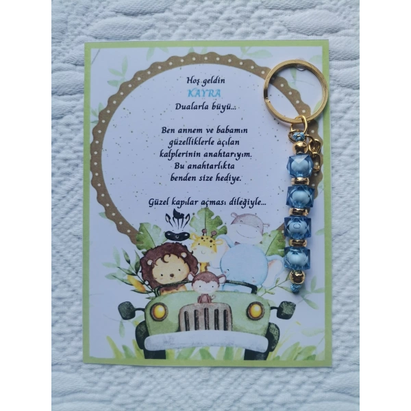 32 Adet İsme Özel Tasarım Mavi Anahtarlık Hastane Yeni Doğan 40 Mevlidi Dağıtmalık Hediyelik