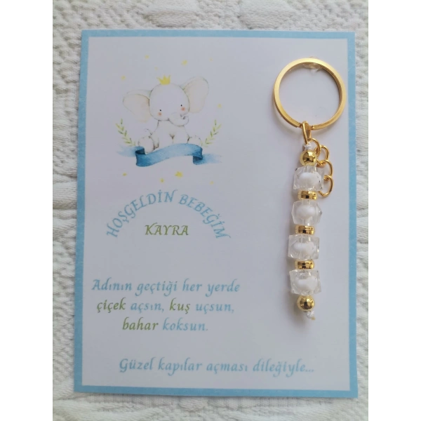 32 Adet İsme Özel Tasarım Beyaz Anahtarlık Hastane Yeni Doğan 40 Mevlidi Dağıtmalık Hediyelik