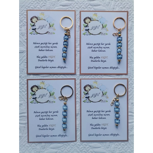 52 Adet İsme Özel Tasarım Mavi Anahtarlık Hastane Yeni Doğan 40 Mevlidi Dağıtmalık Hediyelik