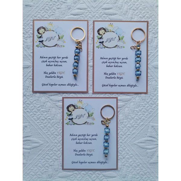 52 Adet İsme Özel Tasarım Mavi Anahtarlık Hastane Yeni Doğan 40 Mevlidi Dağıtmalık Hediyelik