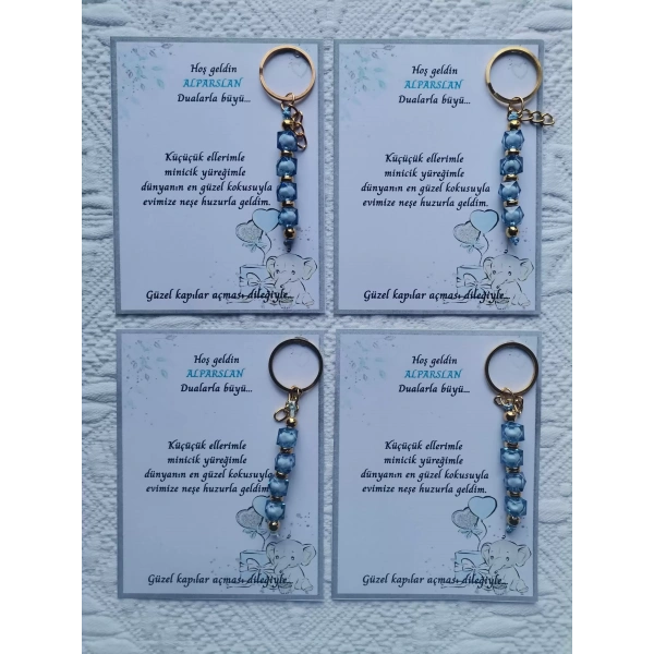 72 Adet İsme Özel Tasarım Mavi Anahtarlık Hastane Yeni Doğan 40 Mevlidi Dağıtmalık Hediyelik