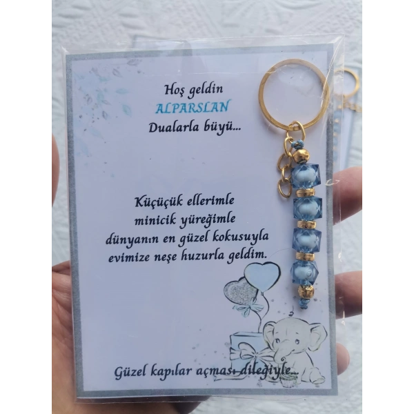 72 Adet İsme Özel Tasarım Mavi Anahtarlık Hastane Yeni Doğan 40 Mevlidi Dağıtmalık Hediyelik