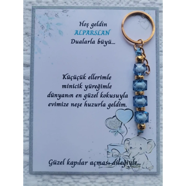 72 Adet İsme Özel Tasarım Mavi Anahtarlık Hastane Yeni Doğan 40 Mevlidi Dağıtmalık Hediyelik