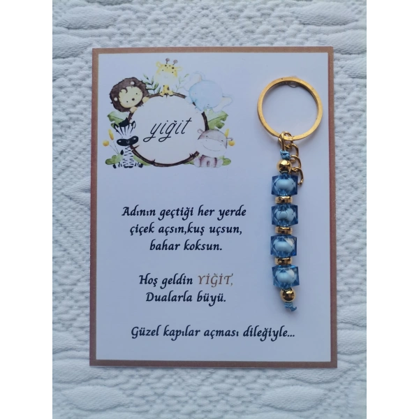 52 Adet İsme Özel Tasarım Mavi Anahtarlık Hastane Yeni Doğan 40 Mevlidi Dağıtmalık Hediyelik