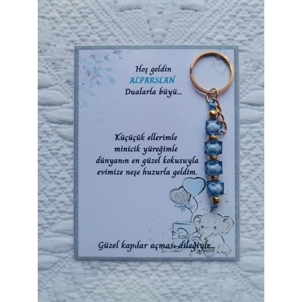 72 Adet İsme Özel Tasarım Mavi Anahtarlık Hastane Yeni Doğan 40 Mevlidi Dağıtmalık Hediyelik