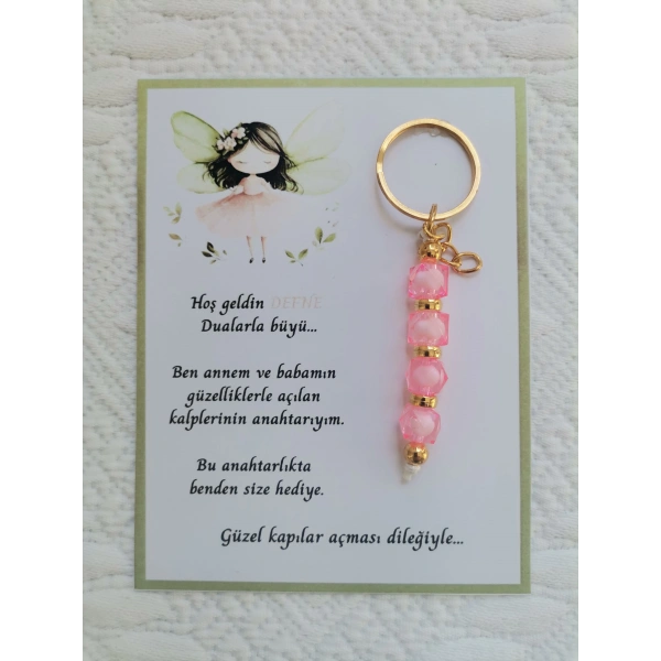 100 Adet İsme Özel Tasarım Pembe Anahtarlık Hastane Yeni Doğan 40 Mevlidi Dağıtmalık Hediyelik