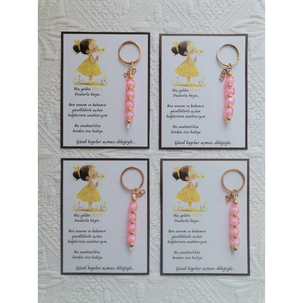 32 Adet İsme Özel Tasarım Pembe Anahtarlık Hastane Yeni Doğan 40 Mevlidi Dağıtmalık Hediyelik