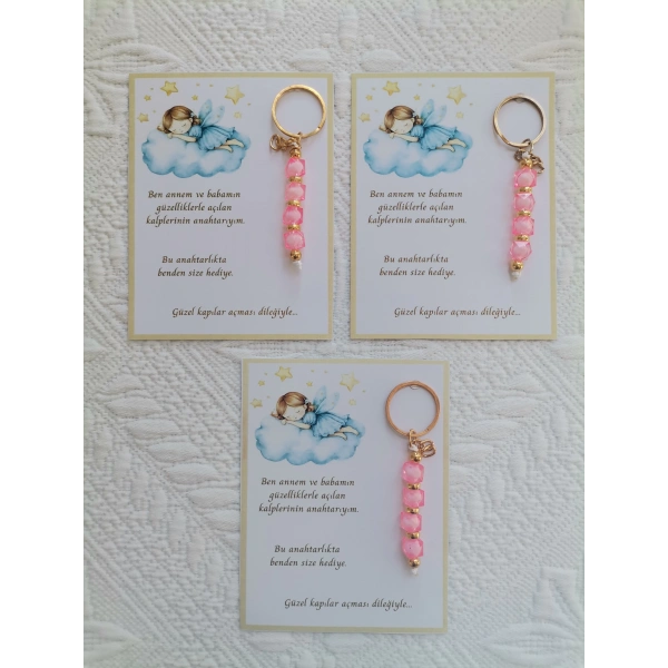 100 Adet İsme Özel Tasarım Pembe Anahtarlık Hastane Yeni Doğan 40 Mevlidi Dağıtmalık Hediyelik