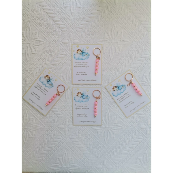 100 Adet İsme Özel Tasarım Pembe Anahtarlık Hastane Yeni Doğan 40 Mevlidi Dağıtmalık Hediyelik