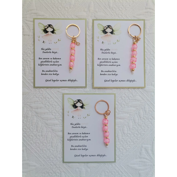 100 Adet İsme Özel Tasarım Pembe Anahtarlık Hastane Yeni Doğan 40 Mevlidi Dağıtmalık Hediyelik