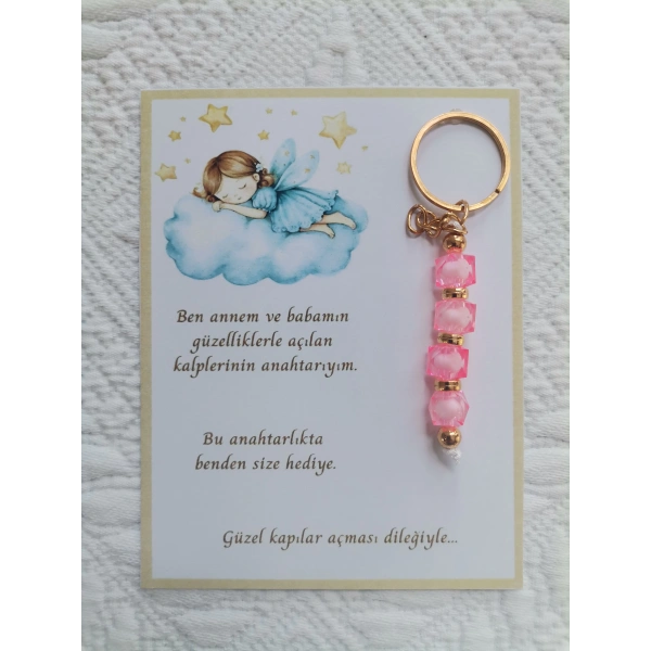 100 Adet İsme Özel Tasarım Pembe Anahtarlık Hastane Yeni Doğan 40 Mevlidi Dağıtmalık Hediyelik