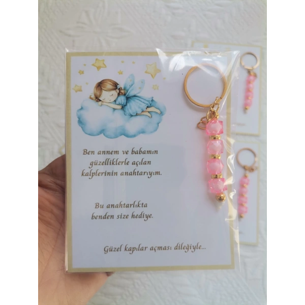 100 Adet İsme Özel Tasarım Pembe Anahtarlık Hastane Yeni Doğan 40 Mevlidi Dağıtmalık Hediyelik