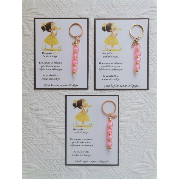 32 Adet İsme Özel Tasarım Pembe Anahtarlık Hastane Yeni Doğan 40 Mevlidi Dağıtmalık Hediyelik