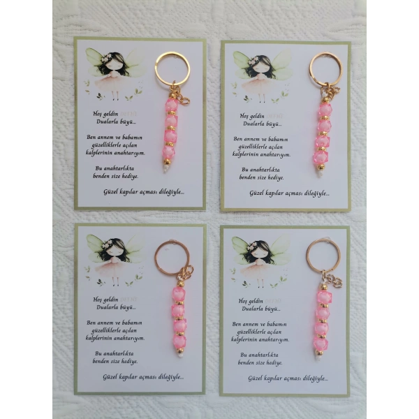 100 Adet İsme Özel Tasarım Pembe Anahtarlık Hastane Yeni Doğan 40 Mevlidi Dağıtmalık Hediyelik