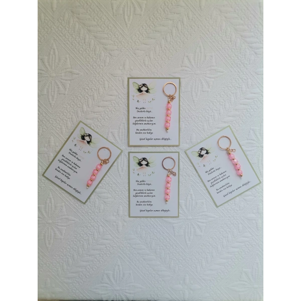 100 Adet İsme Özel Tasarım Pembe Anahtarlık Hastane Yeni Doğan 40 Mevlidi Dağıtmalık Hediyelik