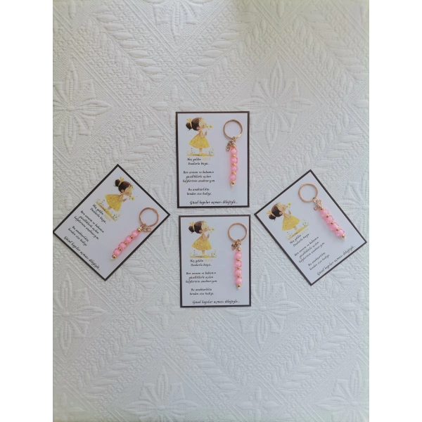 32 Adet İsme Özel Tasarım Pembe Anahtarlık Hastane Yeni Doğan 40 Mevlidi Dağıtmalık Hediyelik