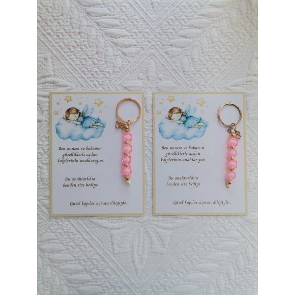 100 Adet İsme Özel Tasarım Pembe Anahtarlık Hastane Yeni Doğan 40 Mevlidi Dağıtmalık Hediyelik