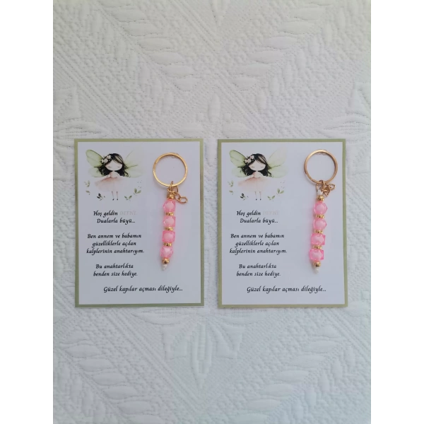 100 Adet İsme Özel Tasarım Pembe Anahtarlık Hastane Yeni Doğan 40 Mevlidi Dağıtmalık Hediyelik