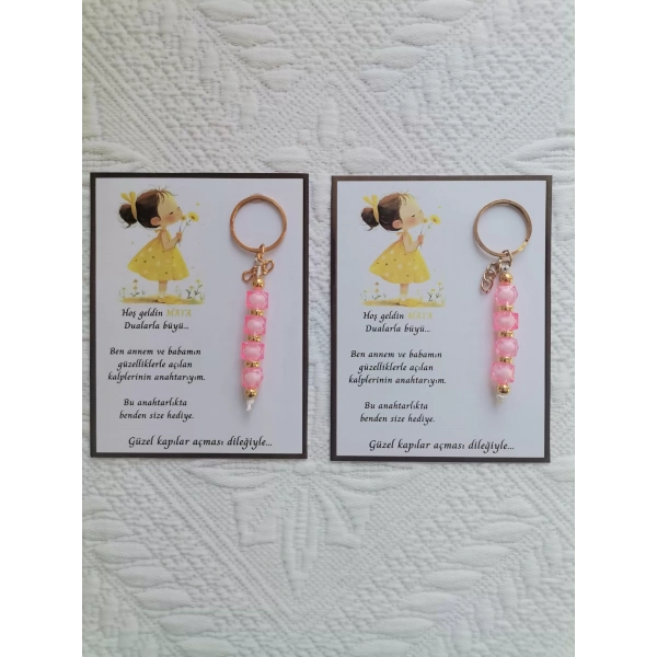 32 Adet İsme Özel Tasarım Pembe Anahtarlık Hastane Yeni Doğan 40 Mevlidi Dağıtmalık Hediyelik