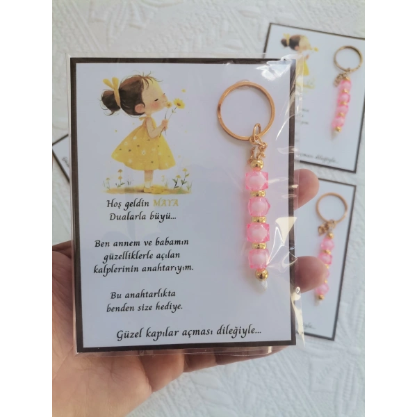 32 Adet İsme Özel Tasarım Pembe Anahtarlık Hastane Yeni Doğan 40 Mevlidi Dağıtmalık Hediyelik