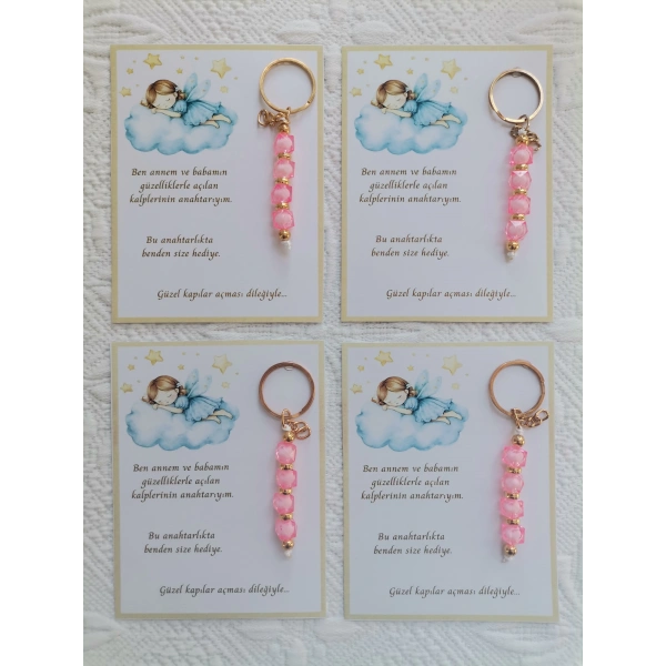 100 Adet İsme Özel Tasarım Pembe Anahtarlık Hastane Yeni Doğan 40 Mevlidi Dağıtmalık Hediyelik