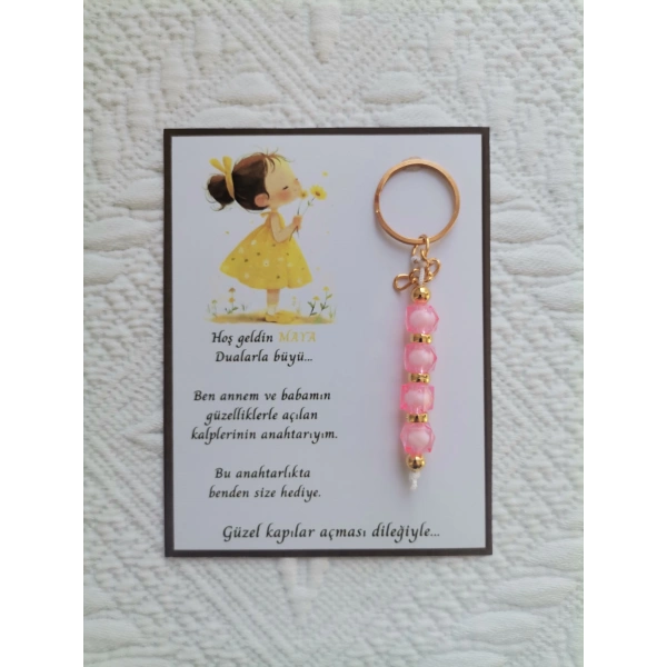 32 Adet İsme Özel Tasarım Pembe Anahtarlık Hastane Yeni Doğan 40 Mevlidi Dağıtmalık Hediyelik