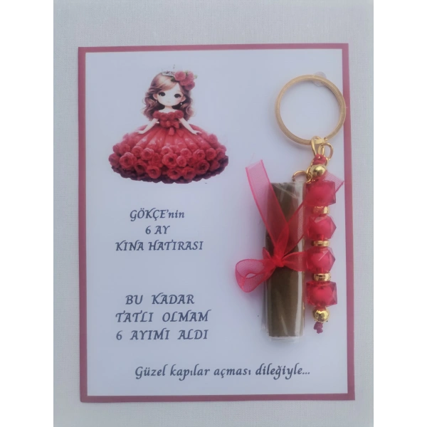 64 Adet Kişiye Özel 6 Ay Kına Hatırası Kırmızı Anahtarlık ve Paketlenmiş Kına Dağıtmalık Hediyelik