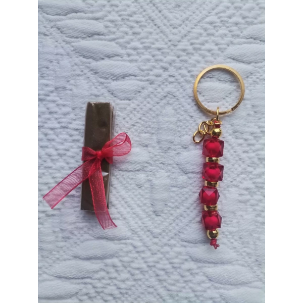 100 Adet Kişiye Özel Kına Hatırası Dağıtmalık Hediyelik Kırmızı Anahtarlık ve Paketlenmiş Kına