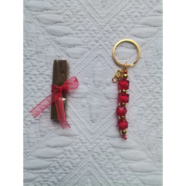 100 Adet Kişiye Özel Kına Hatırası Dağıtmalık Hediyelik Kırmızı Anahtarlık ve Paketlenmiş Kına