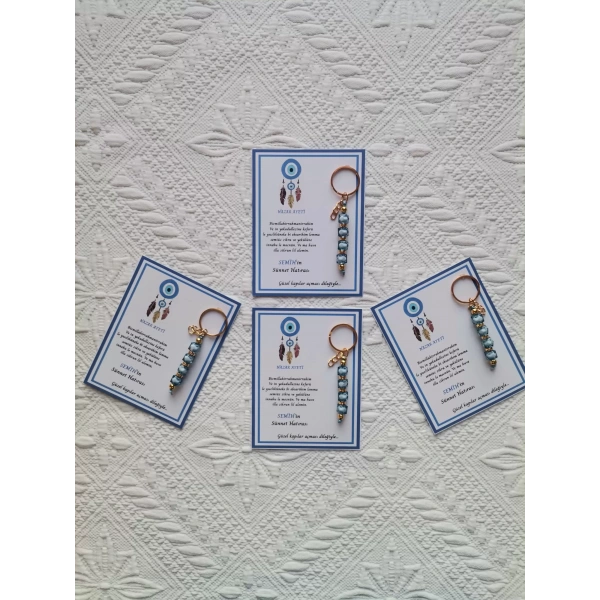 100 Adet Kişiye Özel Nazar Ayeti Sünnet Hatırası Dağıtmalık Hediyelik Mavi Renk Anahtarlık