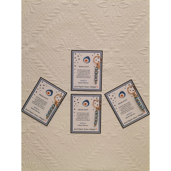 64 Adet Kişiye Özel Nazar Ayeti Sünnet Hatırası Dağıtmalık Hediyelik Mavi Renk Anahtarlık