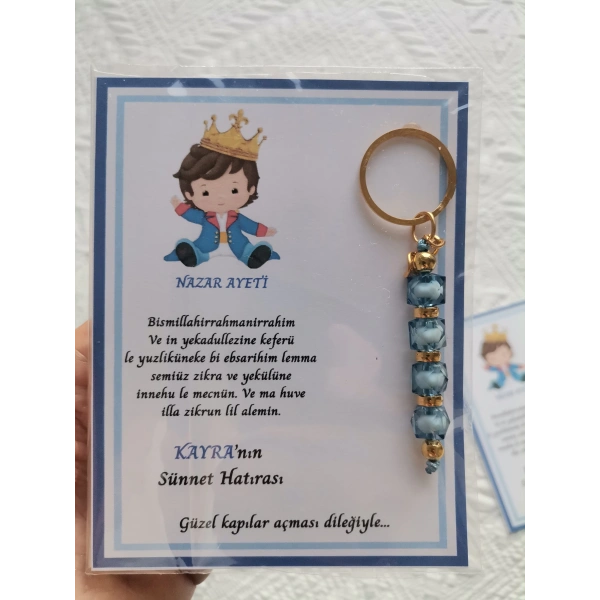 32 Adet Kişiye Özel Nazar Ayeti Sünnet Hatırası Dağıtmalık Mavi Anahtarlık Hediyelik
