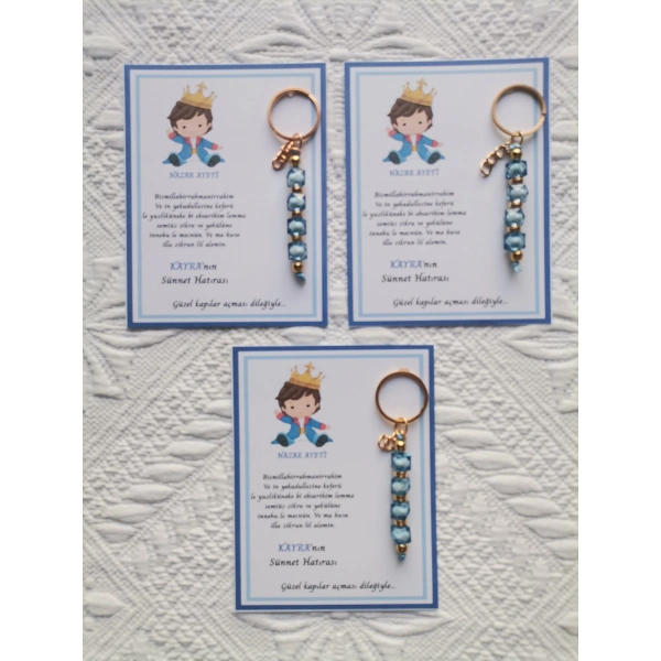 32 Adet Kişiye Özel Nazar Ayeti Sünnet Hatırası Dağıtmalık Mavi Anahtarlık Hediyelik