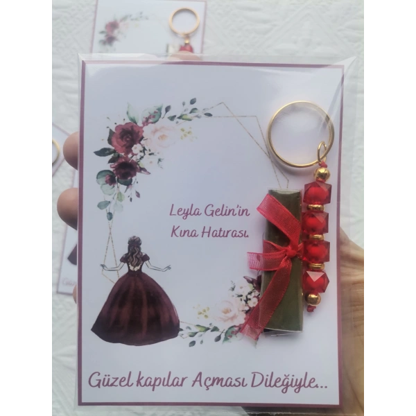48 Adet Kişiye Özel Kına Hatırası Kırmızı Anahtarlık ve Paketlenmiş Kına Dağıtmalık Hediyelik